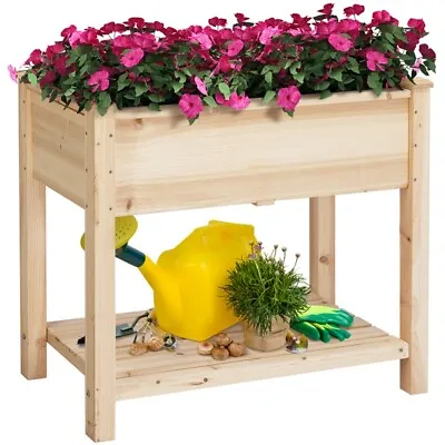 Wooden Raised Garden Bed Outdoor 2 Tiers Elevated Planter Box Kit With Legs Herb • £46.99
