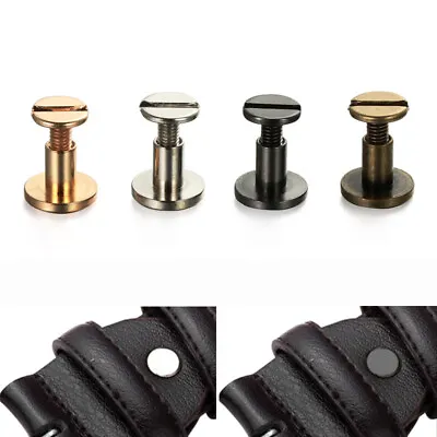 £2.99 • Buy 10SETS Flat Belt Screw Leather Craft Chicago Nail Brass Solid Rivet Stud Heads