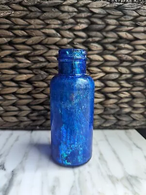 Antique Cobalt Blue Medicine Bottle Patina Lots Of Color Rainbow   • $17.50