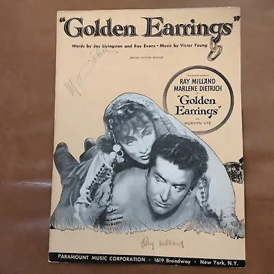 Marlene Dietrich & Ray Milland SIGNED 1946 Music Sheet Golden Earrings Romance • $79