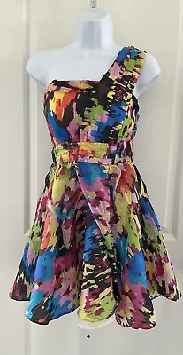 MINUET Multicolor One Shoulder 100% Silk Dress Size Small • $29.89