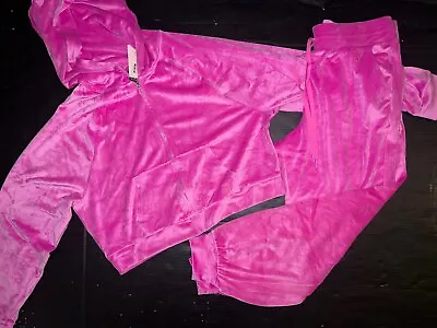 Victoria's Secret LXL TRACKSUIT SET Full-zip Hoodie+jogger Pants PINK VELOUR • $119.99