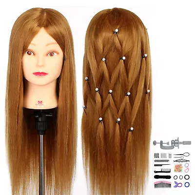 22'' 70% Real Hair Training Head Salon Hairdressing Practice Mannequin Braid Set • £19.19