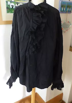 Vintage Black Shirt New Romantic Shirt 80s Retro Black Lace Size L XL XXL • £1.99