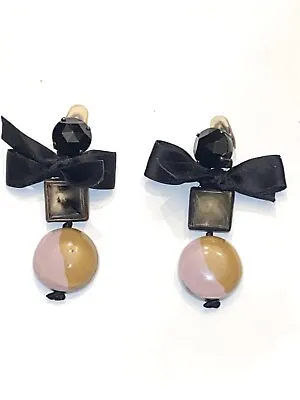 Vintage MARNI Runway Clip Black Bow Tie Earrings Rare! • $350