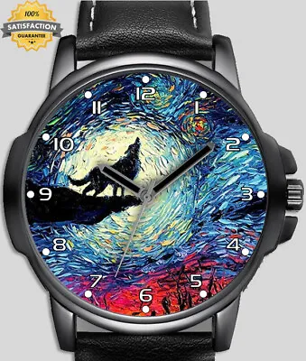 Starry Night Howling Wolf Art Sketch Unique Unisex Beautiful Wrist Watch UK FAST • $98.64