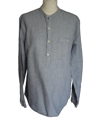 Next Blue Chambray Linen Mix Grandad Collar Tunic Shirt L • £9.99