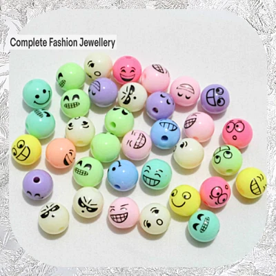 £2.99 • Buy 20pcs X 12mm Multi Coloured Hand Painted Smiley Face Acrylic Round Beads 