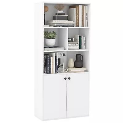 Costway 5-Tier Bookcase Modern Display Cabinet Tall Bookshelf W/Double Door • £89.95