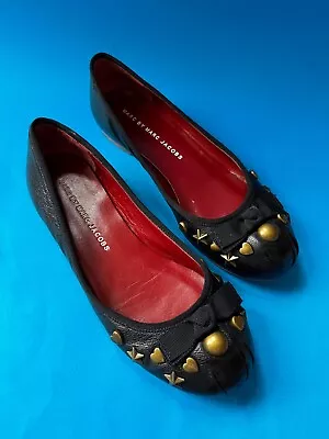 MARC BY MARC JACOBS Black Leather Flats With Stud Embellishment - Size 36 • $4.99