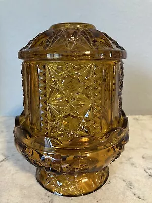 Vintage Amber Fairy Lamp Indiana Glass Stars And Bars 6.5” • $18