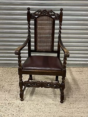 Antique English Barley Twist Caned Back Oak Chair With Drop In Seat  • £225