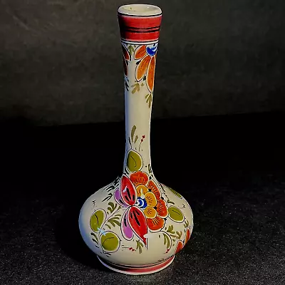 Vtg Delft Polychrome Bud Vase  Regina  6  Tall Hand Painted Floral • $34.98
