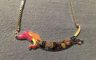 Enamel Alloy  Long Dachshund Dog Necklace Pendant Choker Pets Charm Jewelry • $9.50