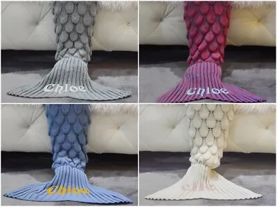 Personalised Hand Knitted Mermaid Tail Blanket Girls Gifts Womens Gifts Cream  • £31.89