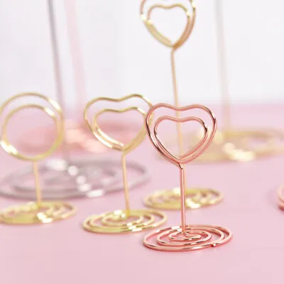 10x Heart Round Table Number Name Card Holder Party Memo Photo Stand Note Clip • £5.38