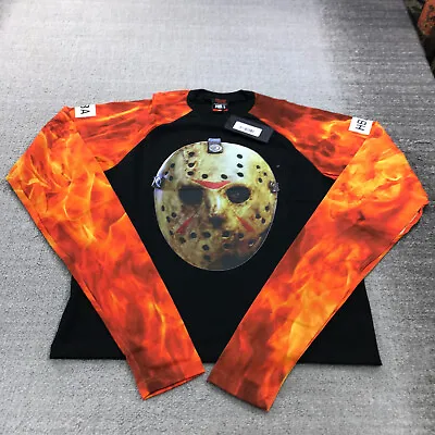 Hood By Air Shirt Mens Small Freddy VS Jason Hockey Mask Red Flames Sleeve HBA • $88.88