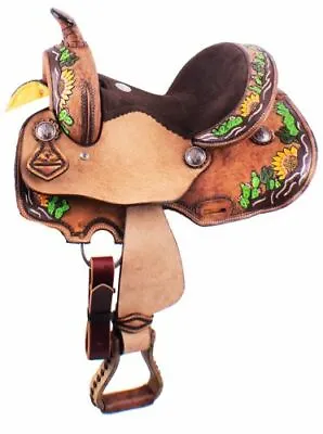 $280 • Buy Double T  Barrel Style Saddle With Hand Painted Sunflower And Cactus Design 12 