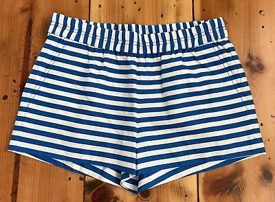 J Crew Womens Size 4 Shorts Linen Blend Royal Blue White Striped Pull On Pockets • $12.89