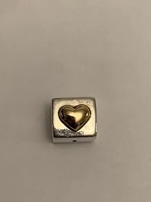 Pandora I Love You Cube Charm 925 ALE Sterling Silver&14 Carat Gold Heart 790200 • £21.25