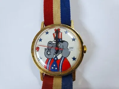 Vintage REPUBLICAN GOP Elephant Political Advertising Wrist Watch Date Feature • $26.99