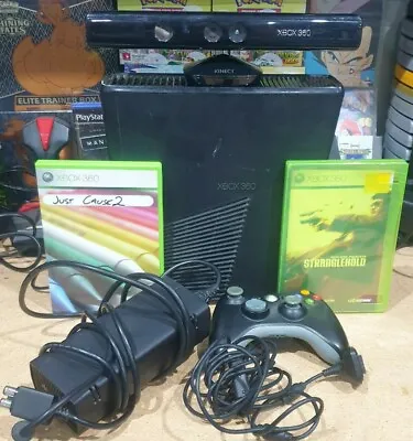 Xbox 360 Slim Console Bundle Microsoft Kinect Lot CAUSE 2 STRANGLEHOLD GAME SEE  • $135