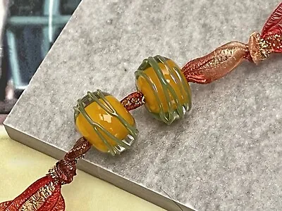 Mango Lampwork Glass Bead Pair - Made To Order In UK By Emma Ralph SRA EJR Beads • £12