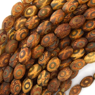 $6.99 • Buy 11mm - 12mm Matte Brown Tibetan DZI Agate Barrel Beads 15  Strand Evil Eye