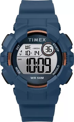 Timex Indiglo Mako DGTL Men's Blue Silicon Strap Backlight Watch 44 MM TW5M23500 • $9.93