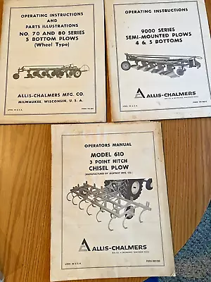 3 Allis-Chalmers 70 80 5 Bottom 610 3 Pt  9000 Plow Semi-Mounted Operator Manual • $25