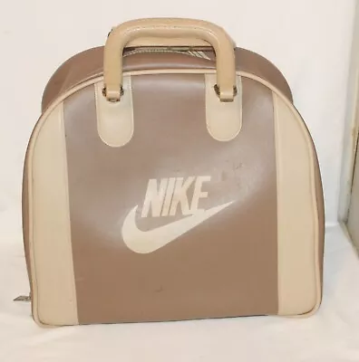 VTG Nike Swoosh Logo Bowling Ball Bag W/Inside Rack Beige Brown 1980's • $44.95