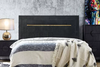 Aluminum Gold Strip Headboard In Naples Fabric 3ft 4ft 4ft6 5ft 6ft In 24  • £49.89