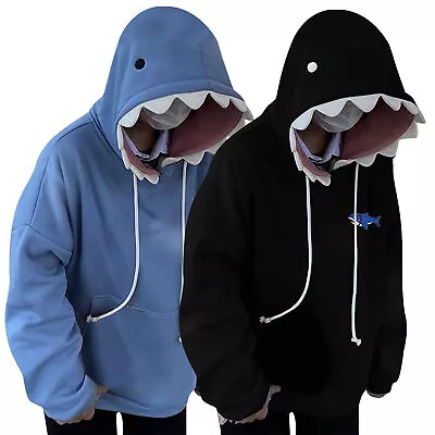 Couple Cute Shark Hoodie Long Sleeve Blue Kawaii Shark Shape Hooded Pullover • $56.29