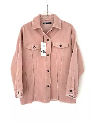 Zara Womens Snacket Small Pink Corduroy Buttons Pockets Relaxed New Shirt Jacket • $29.99