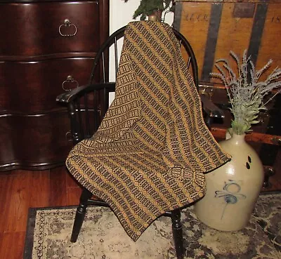 $24.95 • Buy Prim Antique Vtg Style Black Tan Cotton Acorn Woven 32  COVERLET Square RQ9WSS