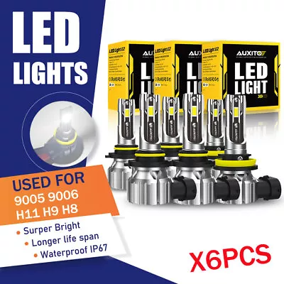 AUXITO H11 9005 9006 LED Headlight Kit High Low Beam White CANBUS Error Free X6 • $49.99