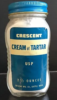 Vintage Crescent CREAM OF TARTAR 2 1/2 Oz.  Glass Bottle W/label Seattle Mfg • $9.99