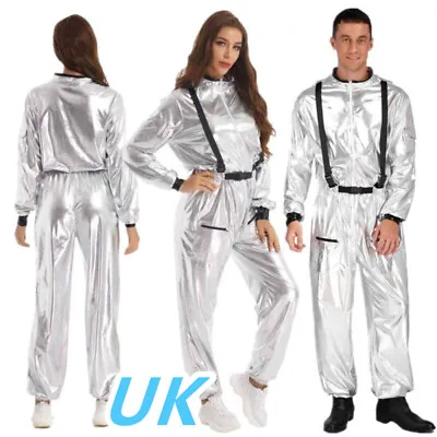 UK Adult Men Women Astronaut Cosplay Costume Shiny Metallic Jumpsuits Space Suit • £36.69