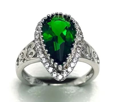 R6420G Mt St Helens Green Helenite Pear Shape(7x14mm 1.8C) Sterling Silver Ring  • $55
