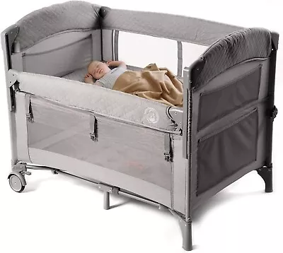 BabyWombWorld Premium 2-in-1 Baby Bed Bedside Sleeper & Portable Crib Cot - Grey • $96.80