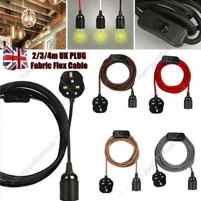 Fabric Flex Cable Kit Plug In Pendant Lamp Light Set E27 Fitting Vintage Bulb UK • £7.25