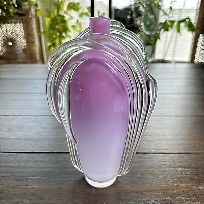 Vintage 9” Thomas Buechner Purple Vitrix Hot Glass Studios Vase Signed - 1986 • $150
