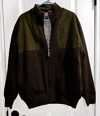 Orvis Shooting Jacket Mens Dark Olive Green 100% Wool Plaid Lined Zip Size L • $59
