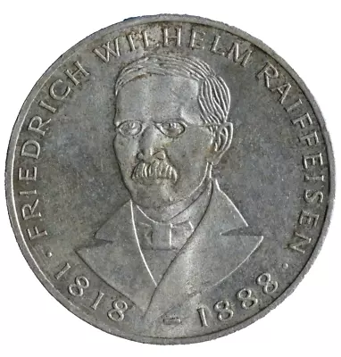 SILVER World Coin Germany 5 Mark W CRACKED DIE Line Raiffeisen 1968 J • $14.99