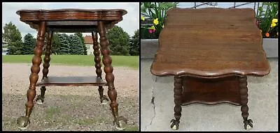 Carved Quartersawn Oak Parlor Lamp Table HUGE Glass Ball Eagle Clawfoot Antique • $895