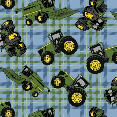 $6.75 • Buy John Deere Tractors On Plaid Sewing  Quilting Cotton Fabric FQ