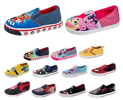 Kids Character Canvas Pumps Boys Trainers Girls Plimsolls Casual Summer Shoes • £9.95