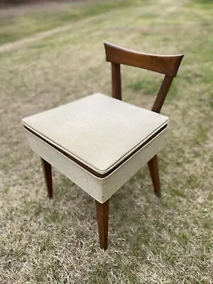 Vintage Mid Century Modern Wood Sewing Machine Stool Chair Seat Storage Vanity • $120