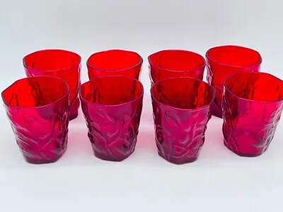 Set Of 8 Vintage SENECA Driftwood Ruby Red 4-1/8  10oz Flat Water Bar Glasses • $79.99