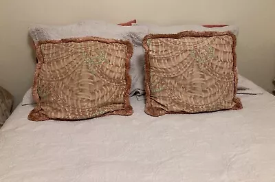 Lot Of 2 Decorative Accent Throw Pillows Rose/Seafoam 18x18 + 2 Pcs 21X21 Fabric • $49